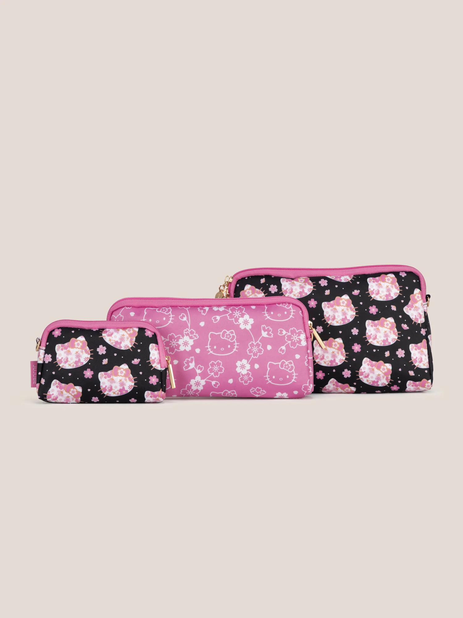 Hello Kitty® × JuJuBe Cherry Blossoms Be Set 3-Piece Pouch Set — Black and Pink - Image 8