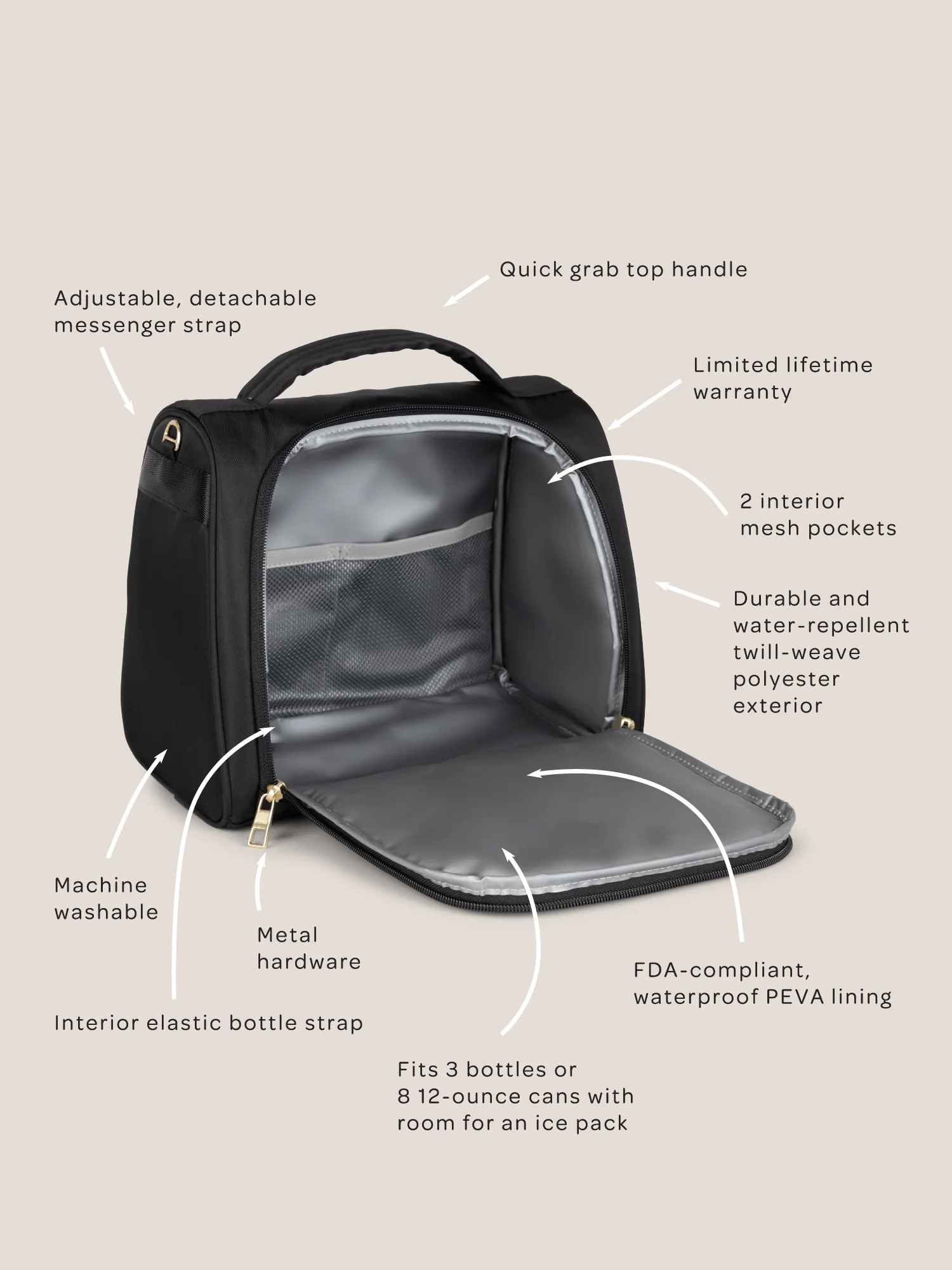 Insulated Bottle Bag - Black - Image 6