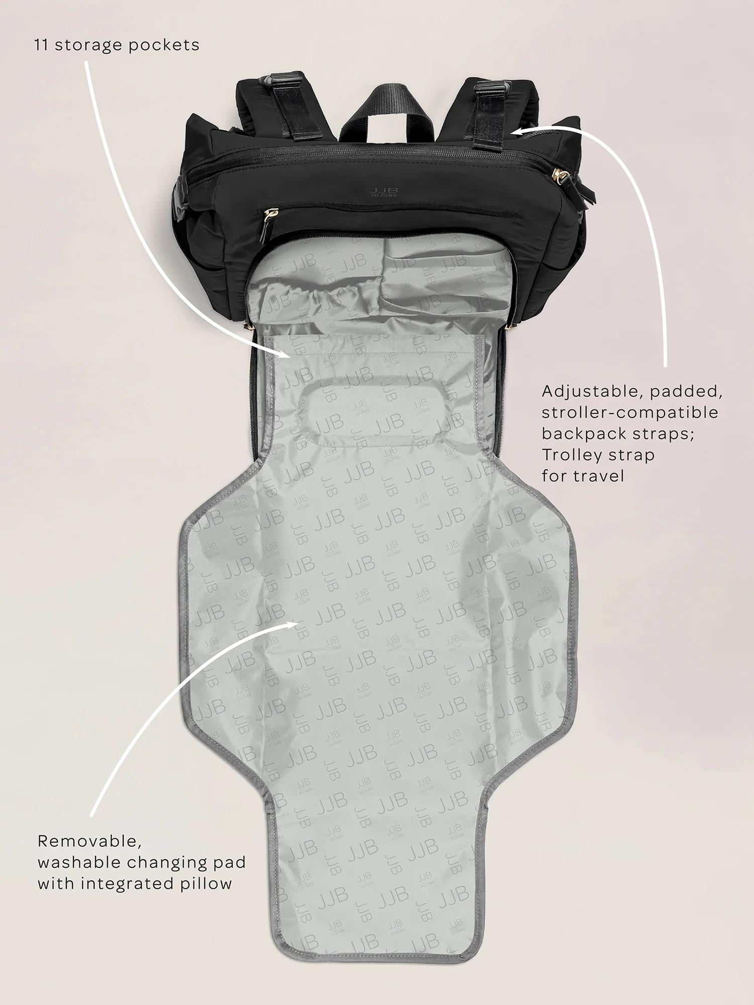 Modern Backpack Diaper Bag - Black - Image 6