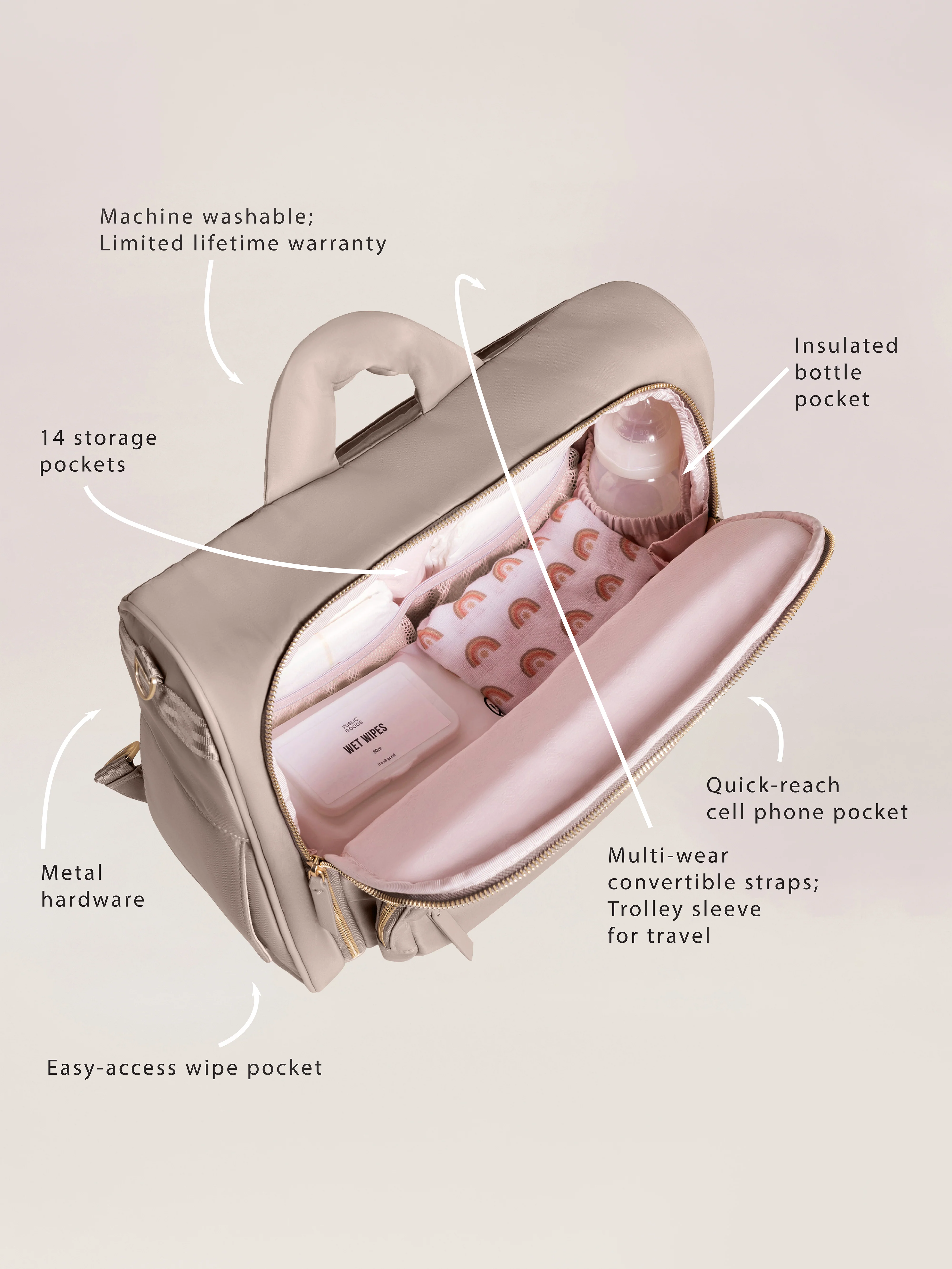 Satchel Diaper Bag - Taupe - Image 3