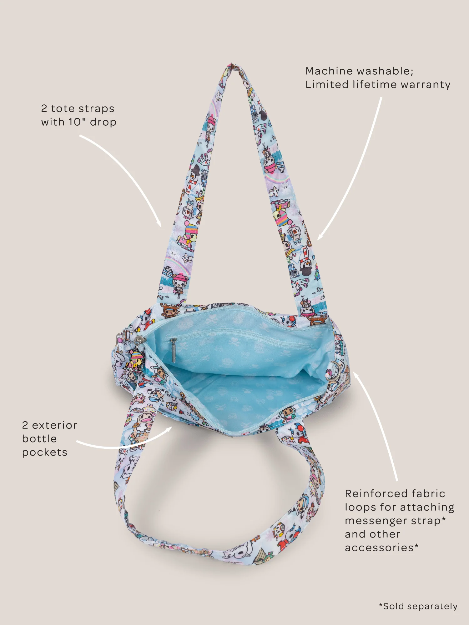 tokidoki Snow Day Be Light Diaper Bag Tote — Ice Blue - Image 3