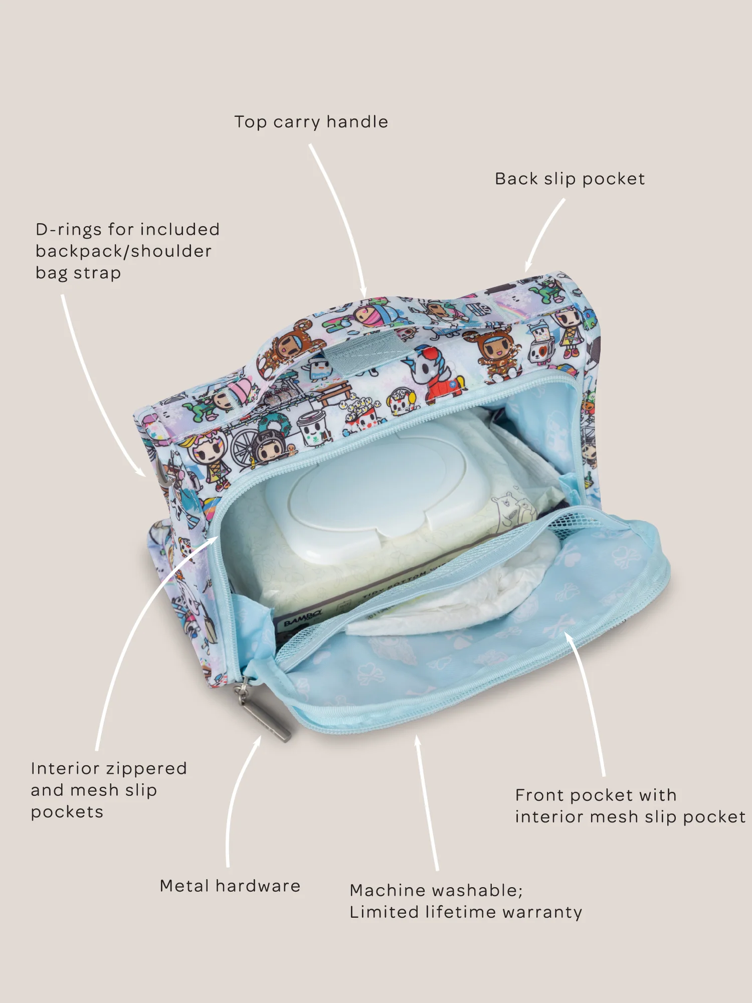 tokidoki Snow Day Bestie Small Messenger Handbag, Backpack — Ice Blue - Image 3