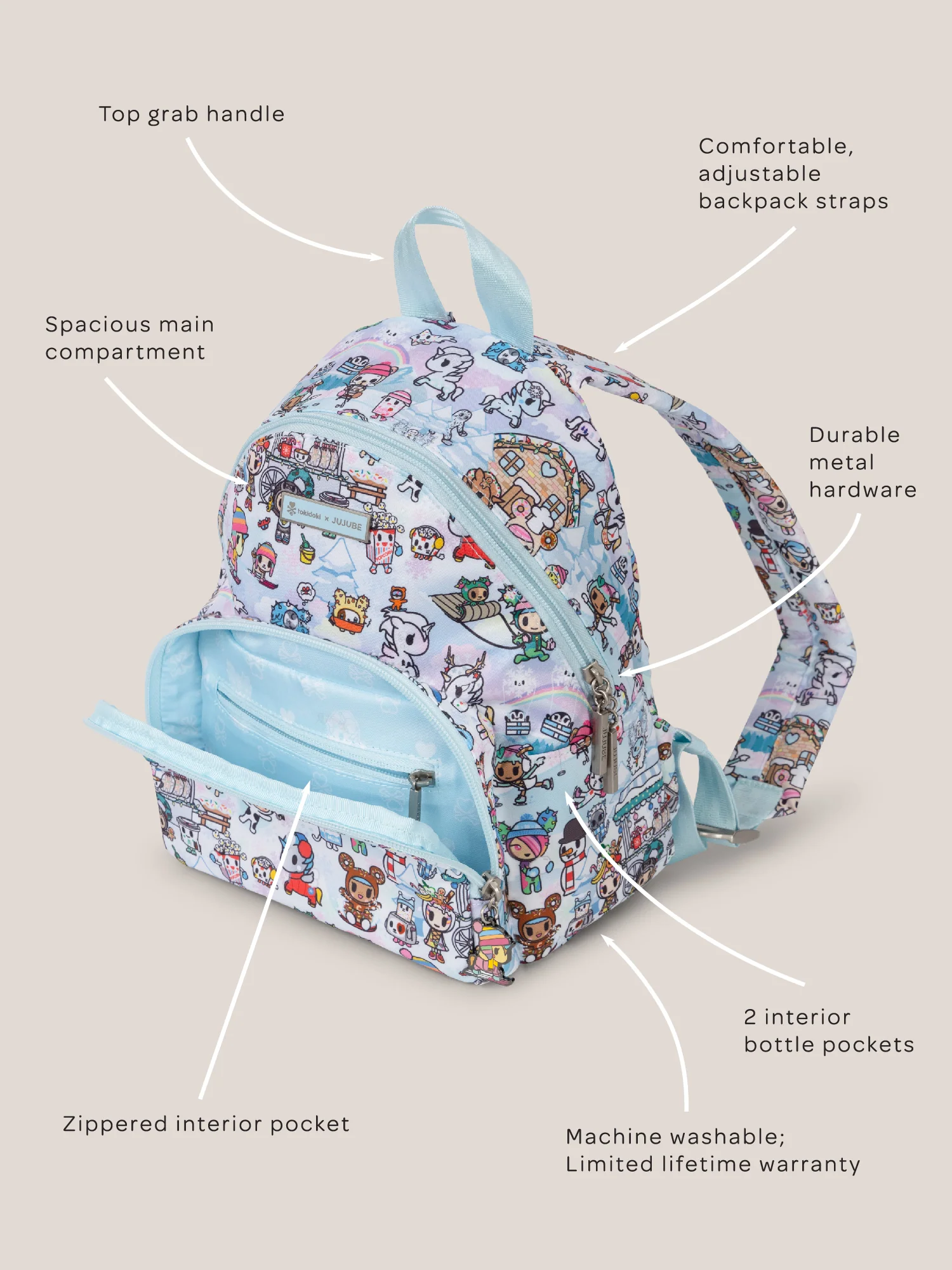 tokidoki Snow Day Everyday Mini Small Diaper Bag Backpack — Ice Blue - Image 3