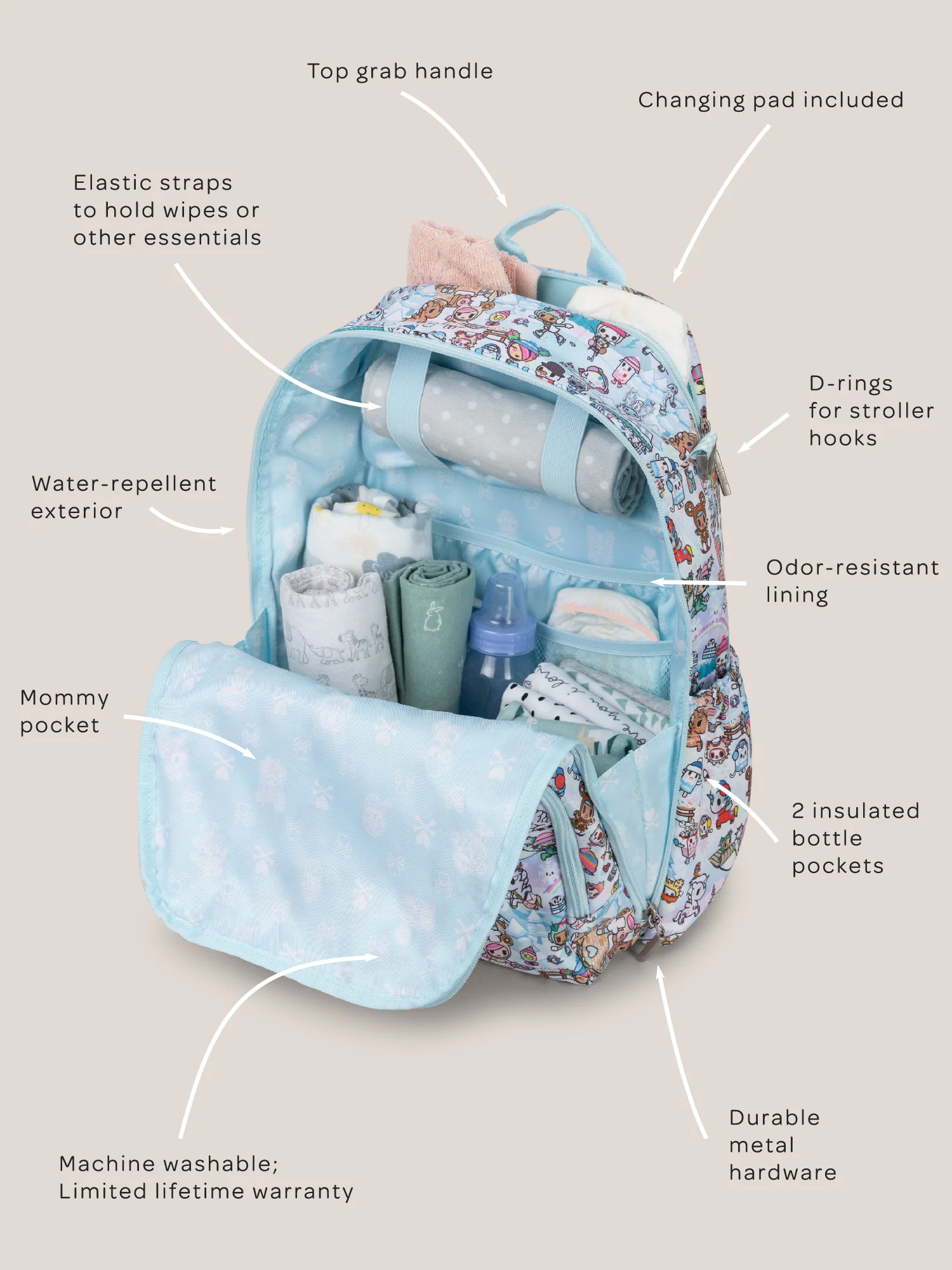 tokidoki Snow Day Zealous Backpack Diaper Bag — Ice Blue - Image 3