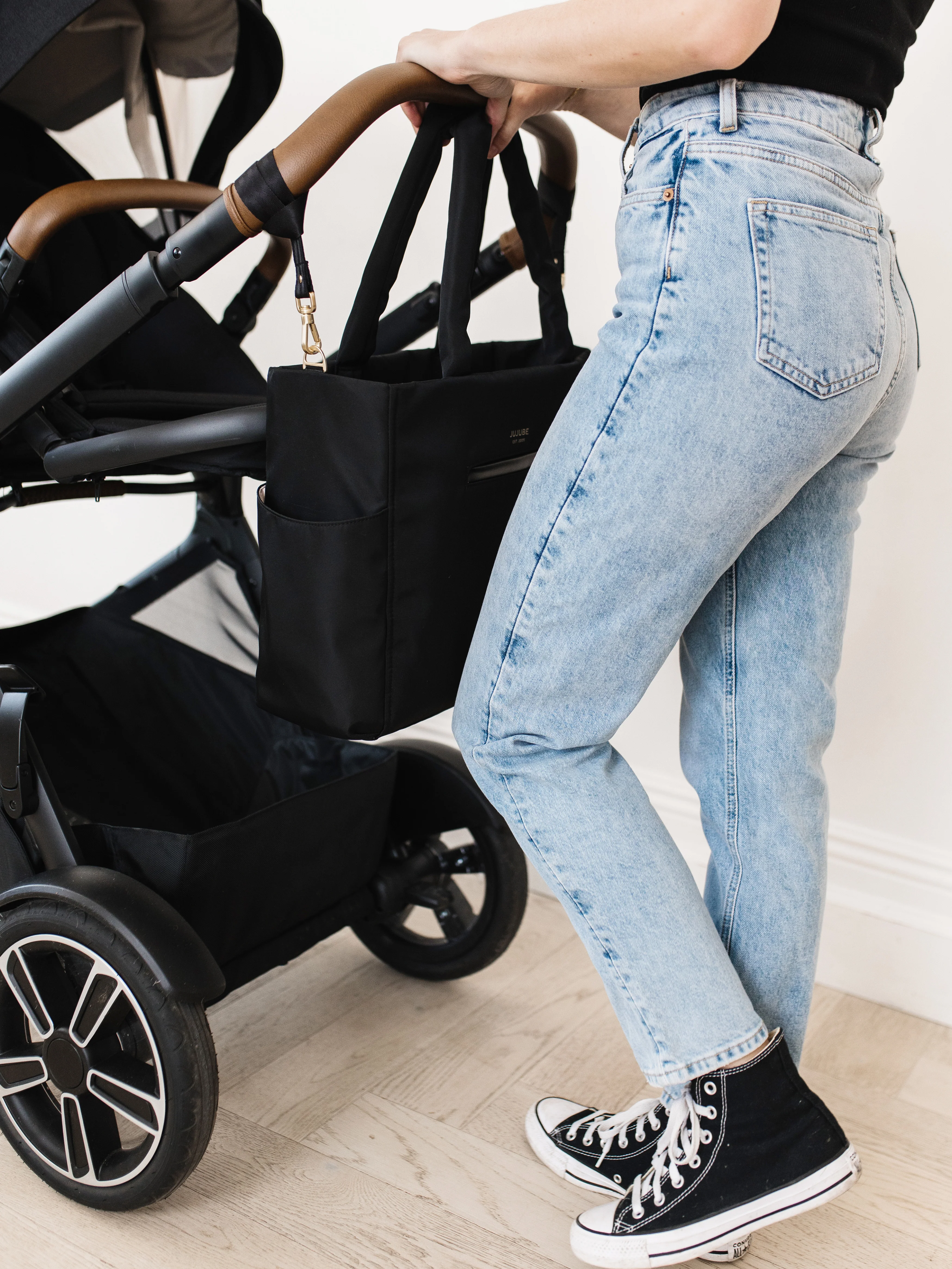 Utility-Strap Tote Diaper Bag - Black - Image 15