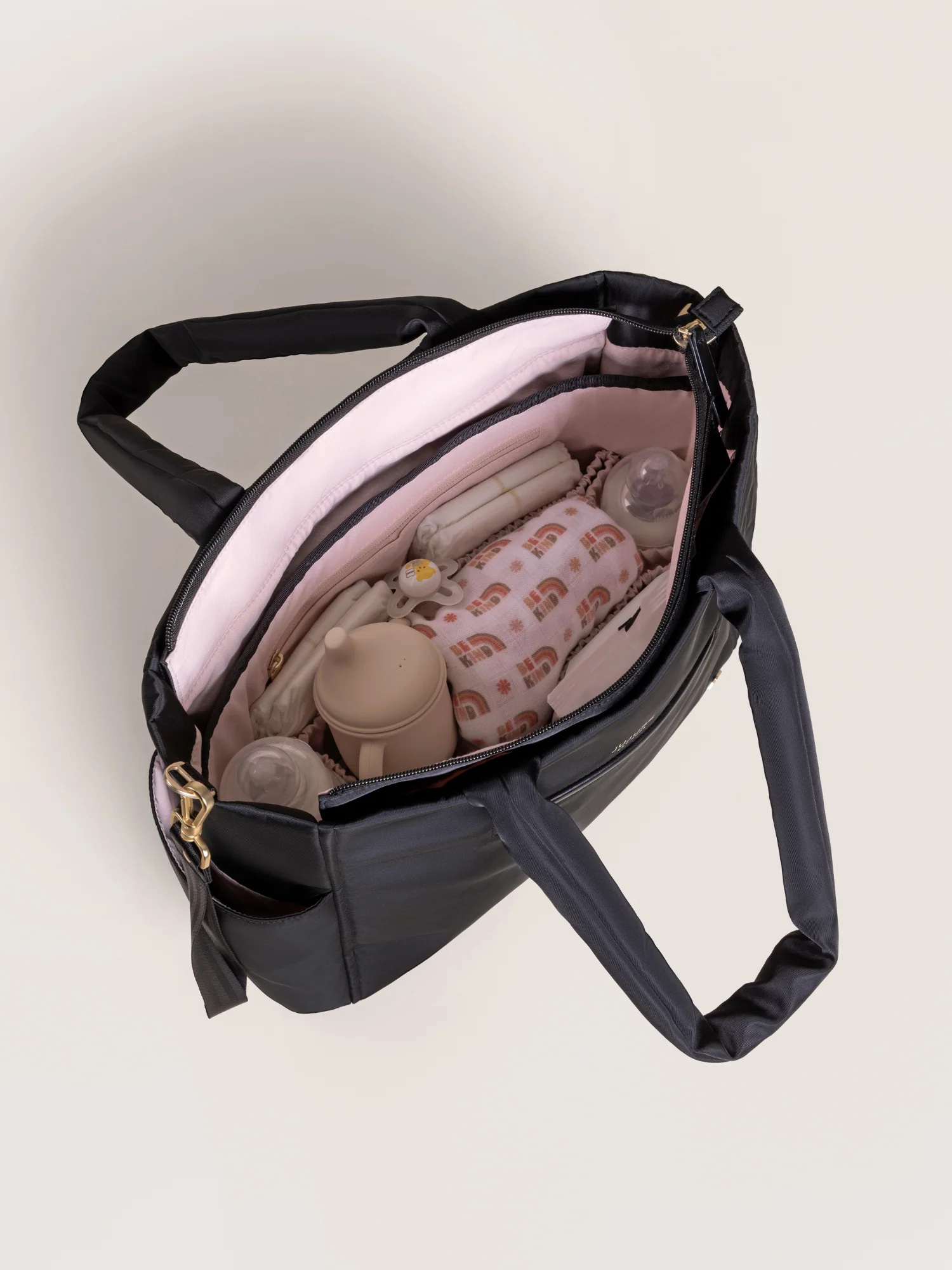 Utility-Strap Tote Diaper Bag - Black - Image 5